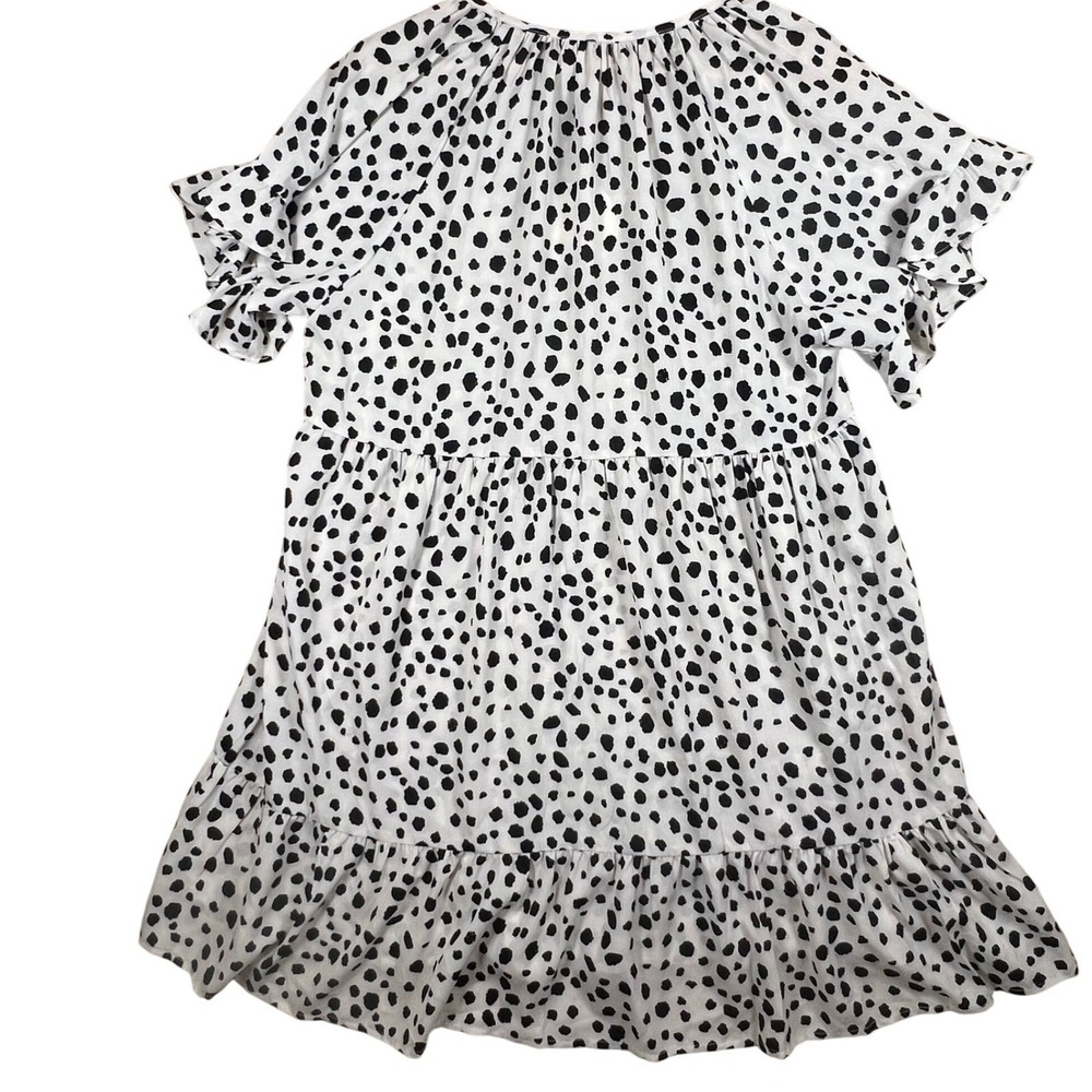 Umgee USA Mini Dress White‎ Black Spotted NWT Print Ruffle Sleeve Tiered BOHO S - Picture 2 of 7